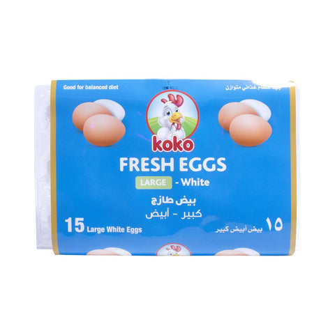 GETIT.QA- Qatar’s Best Online Shopping Website offers KOKO WHITE EGGS LARGE 15PCS at the lowest price in Qatar. Free Shipping & COD Available!