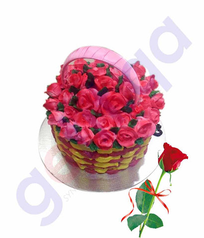 Buy Basket Cake 1.5kg with Red Rose Price Online Doha Qatar