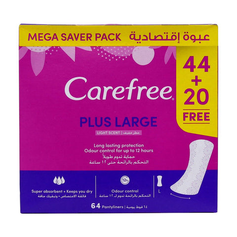 GETIT.QA- Qatar’s Best Online Shopping Website offers Carefree Pantyliners Plus Large Light Scent 44+20 at lowest price in Qatar. Free Shipping & COD Available!
