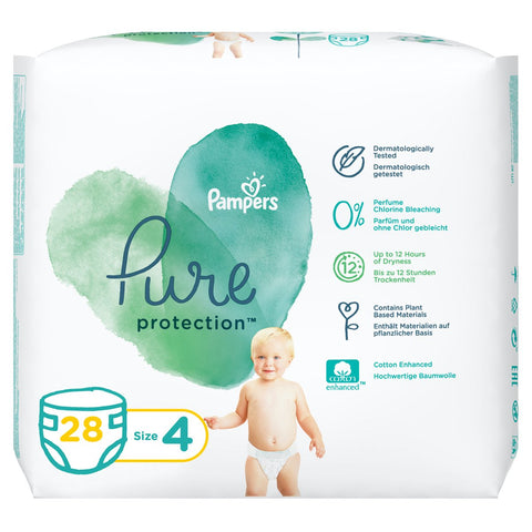 GETIT.QA- Qatar’s Best Online Shopping Website offers PAMPERS PURE PROTECTION DIAPERS SIZE 4 9-14KG 28PCS at the lowest price in Qatar. Free Shipping & COD Available!