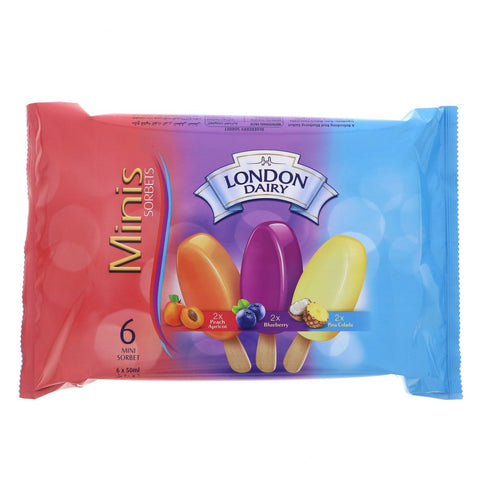 GETIT.QA- Qatar’s Best Online Shopping Website offers LONDON DAIRY MINI SORBET (PEACH APRICOT+BLUEBERRY+PINA COLADA) 6 X 50 ML at the lowest price in Qatar. Free Shipping & COD Available!