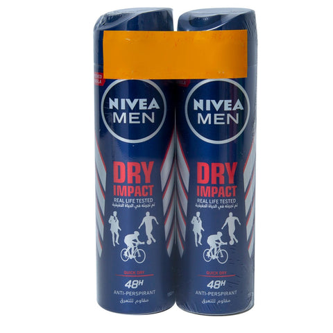 GETIT.QA- Qatar’s Best Online Shopping Website offers NIVEA MEN DRY IMPACT ANTIPERSPIRANT DEODORANT SPRAY VALUE PACK 2 X 150 ML at the lowest price in Qatar. Free Shipping & COD Available!