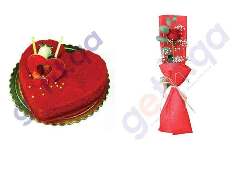 Buy Valentines Day Cake with Red Rose Combo Online in Doha Qatar