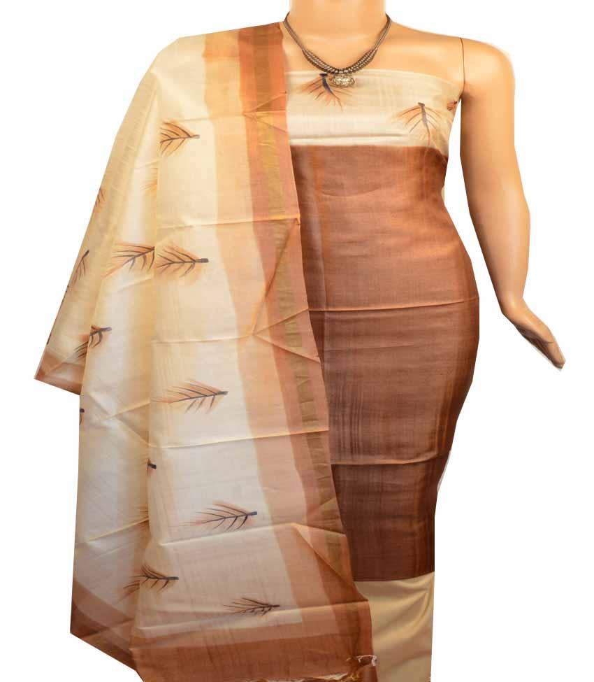 Churidar Material: Top in Tussar silk , Dupatta in Tussar Silk and Bottom in Cotton Silk (Un-stitched) -180100507