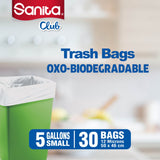 GETIT.QA- Qatar’s Best Online Shopping Website offers SANITA CLUB TRASH BAGS BIODEGRADABLE 5 GALLONS SIZE 50 X 46CM 30PCS at the lowest price in Qatar. Free Shipping & COD Available!