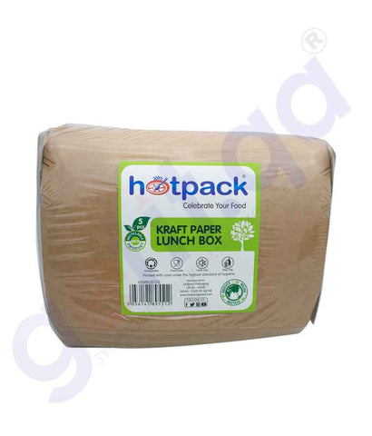 GETIT.QA| Buy Hotpack Kraft Paper Lunch Box 150x100x45-5pcs Doha Qatar