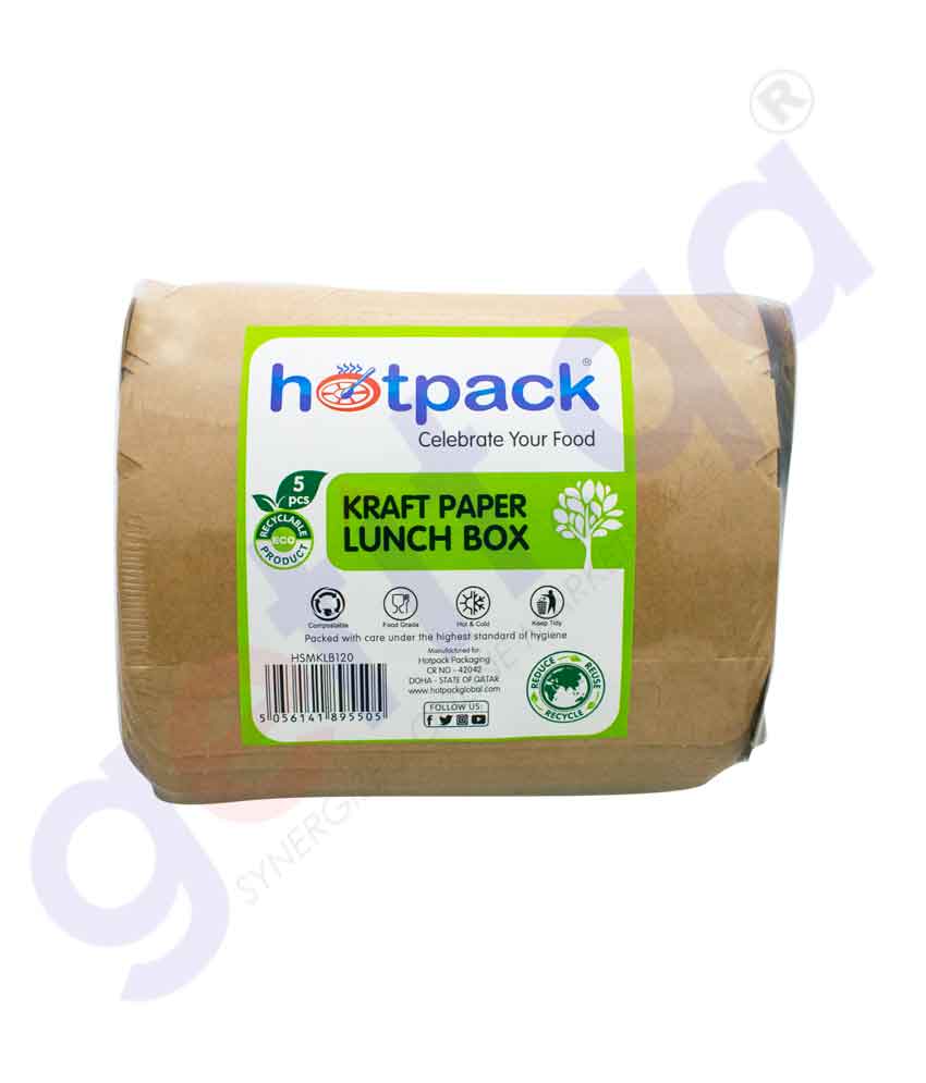 GETIT.QA | Buy Hotpack Kraft Paper Lunch Box-5pcs Online in Doha Qatar