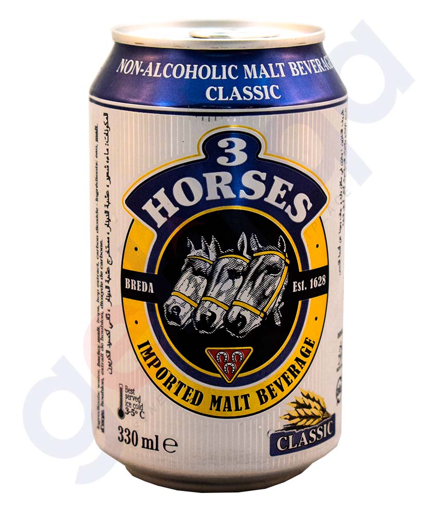 GETIT.QA Buy 3 Horses Classic Malt 330ml Price Online in Doha Qatar