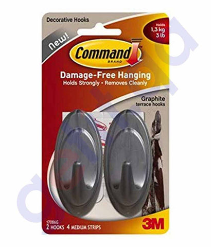 Buy 3M COMMAND GRAPHITE TERRACE HOOKS/ STRIPS REGULAR 17086G in Doha Qatar