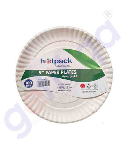GETIT.QA | Buy Hotpack Paper Plates 9" 100Pcs Price Online in Doha Qatar