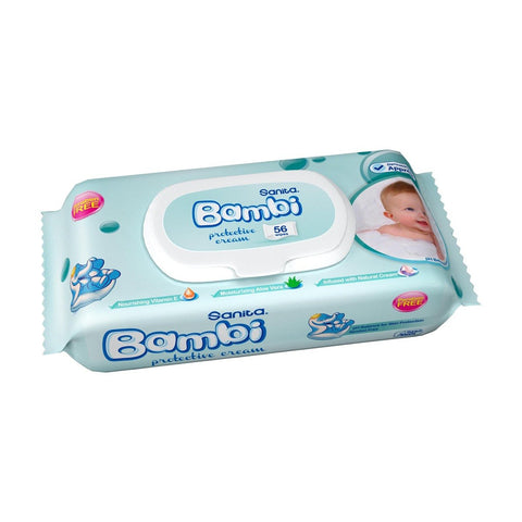 GETIT.QA- Qatar’s Best Online Shopping Website offers SANITA BAMBI BABY WIPES PROTECTIVE CREAM 56PCS at the lowest price in Qatar. Free Shipping & COD Available!