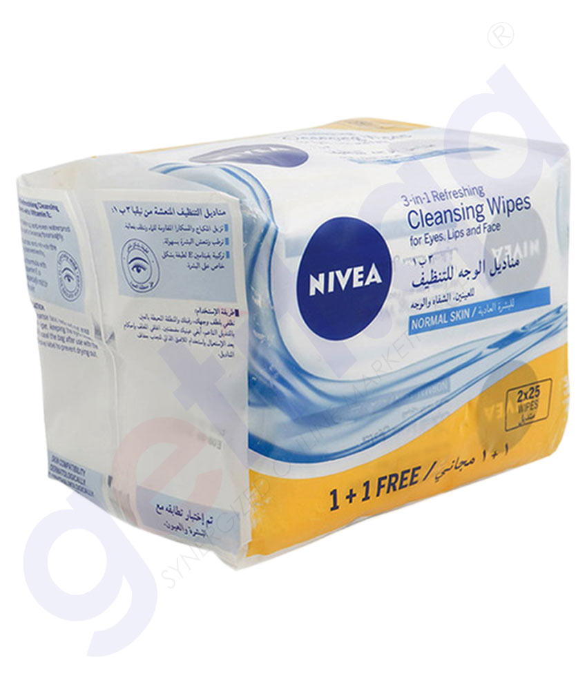 Buy Nivea Cleansing Wipes 2x25 Wipes Online in Doha Qatar