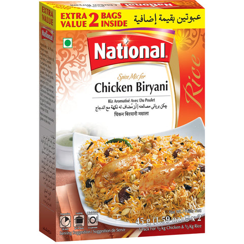 GETIT.QA- Qatar’s Best Online Shopping Website offers NATIONAL CHICKEN BIRYANI MASALA 2 X 45G at the lowest price in Qatar. Free Shipping & COD Available!