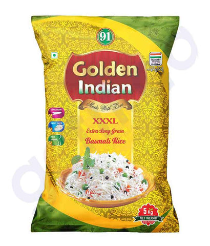 BUY 91 GOLDEN INDIAN XXXL LONG GRAIN BASMATI RICE 5KG IN QATAR | HOME DELIVERY WITH COD ON ALL ORDERS ALL OVER QATAR FROM GETIT.QA