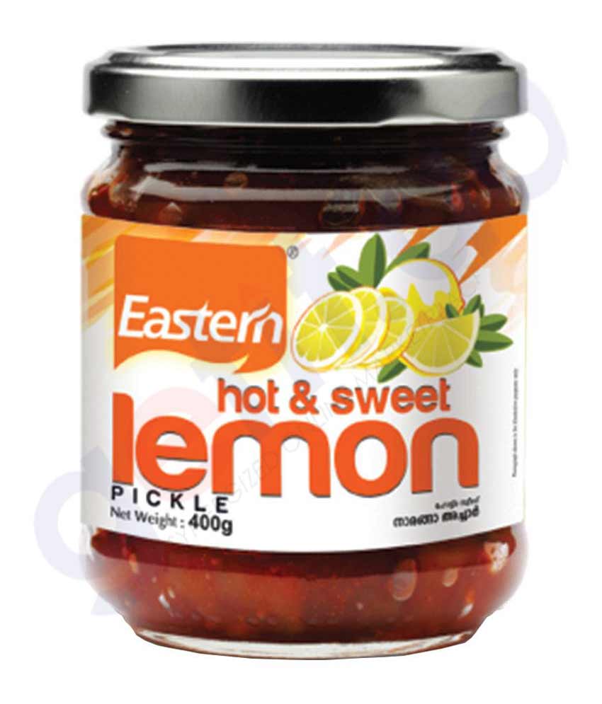 BUY EASTERN LIEMON HOT & SWEET PICKLE PICKLE GLASS BOTTLE 400GM  IN QATAR | HOME DELIVERY WITH COD ON ALL ORDERS ALL OVER QATAR FROM GETIT.QA