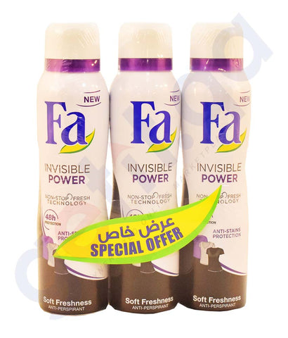 Buy Fa Deodorant Invisible Power 3*150ml Offer Online Qatar