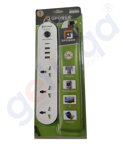 Buy GPower Ext 3Mtr 3 Way+USB GP-212 Online Doha Qatar