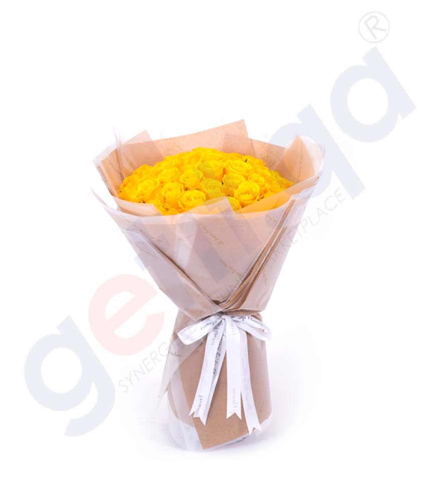 Buy Roses en Jaune Hand Bouquet Price Online in Doha Qatar