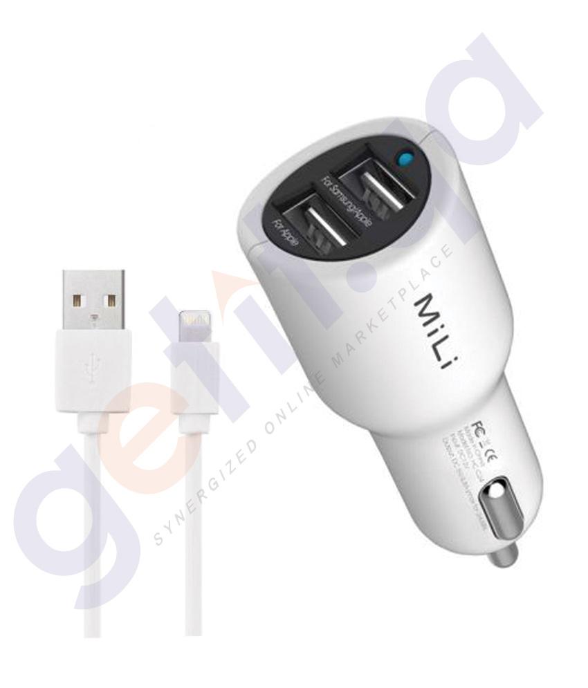 CAR CHARGER - MiLi Smart (with Lightning Cable) 4.8 Amps