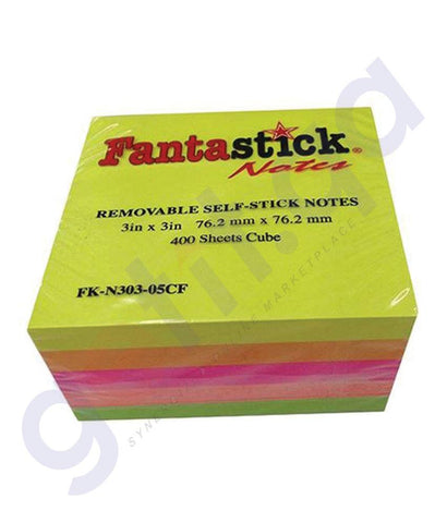 DESK ACCESORIES - FANTASTICK STICK NOTES 3"X3" 5COL. FLUOR. PACK OF 12