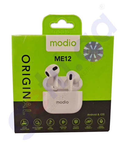 BUY MODIO ME12 WIRELESS BLUETOOTH HEADSET – WHITE  IN QATAR | HOME DELIVERY WITH COD ON ALL ORDERS ALL OVER QATAR FROM GETIT.QA