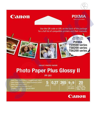 CANON SQUARE PHOTO PAPER PLUS GLOSSY II 3.5x3.5 20 SHEETS ( PP-201 )