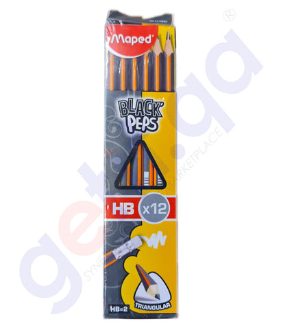 BUY MAPED BLACK PEPS HBX 12 PIECES + 2 ERASER + 1 SHARPENER  IN QATAR | HOME DELIVERY WITH COD ON ALL ORDERS ALL OVER QATAR FROM GETIT.QA