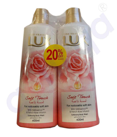 LUX BODY WASH 400ML SOFT TOUCH TWIN PACK @20% OFF