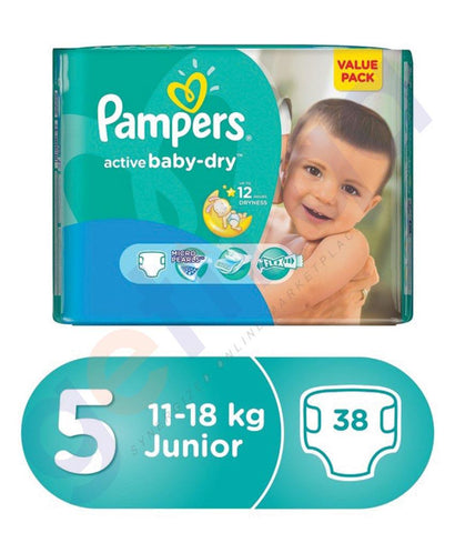 PAMPERS - PAMPERS ACTIVE BABY DRY DIAPER SIZE 5 JUNIOR 11-18KG - 38PCS