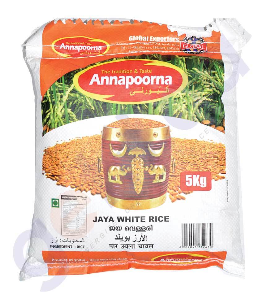 BUY JAYA WHITE RICE 5KG BY ANNAPOORA IN QATAR | HOME DELIVERY WITH COD ON ALL ORDERS ALL OVER QATAR FROM GETIT.QA
