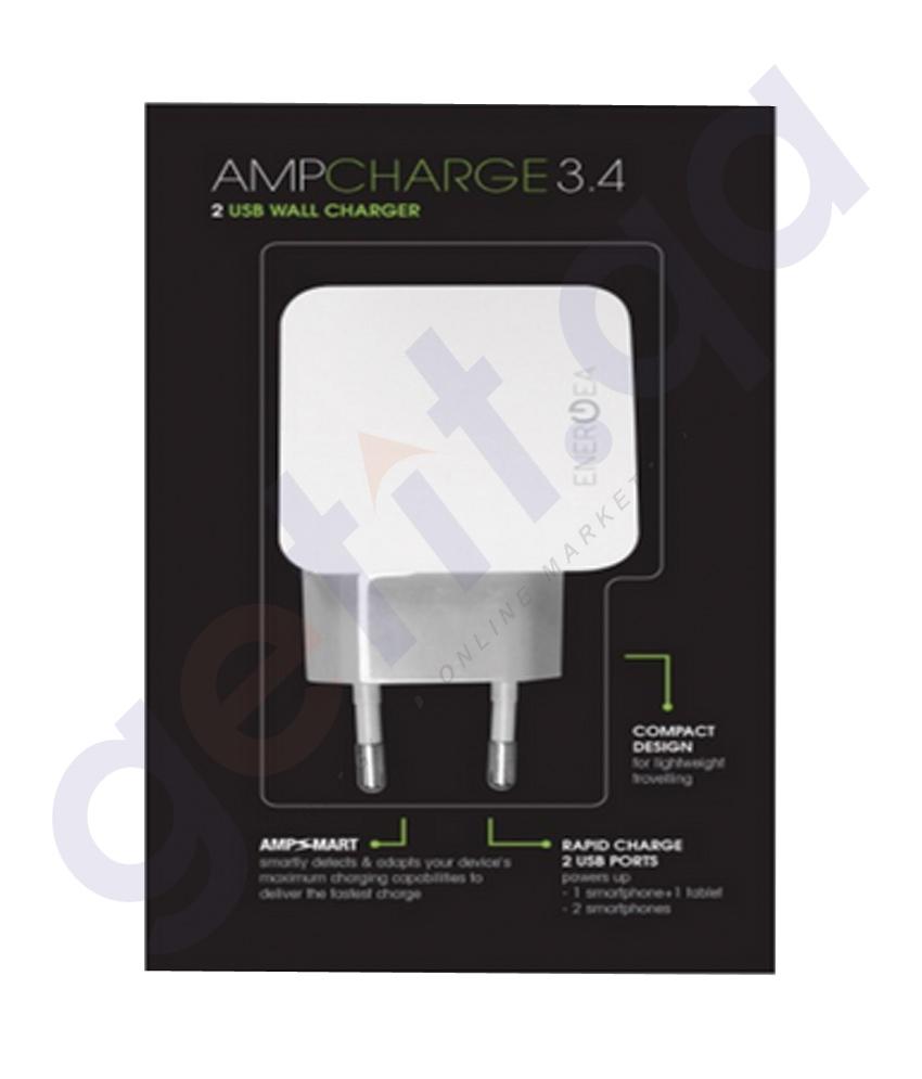 WALL CHARGER - ENERGEA AMPCHARGE  3.4,USB WALL CHARGER 2 PORT 3.4AMPS (UK) - WHITE